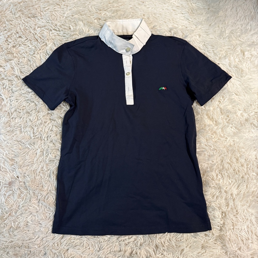 Child’s XXL Navy Equiline Short Sleeve Horseback Riding Show Shirt. Good Cond.
